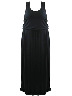 Womens Plus Size Black Elastic Waist Long Dress