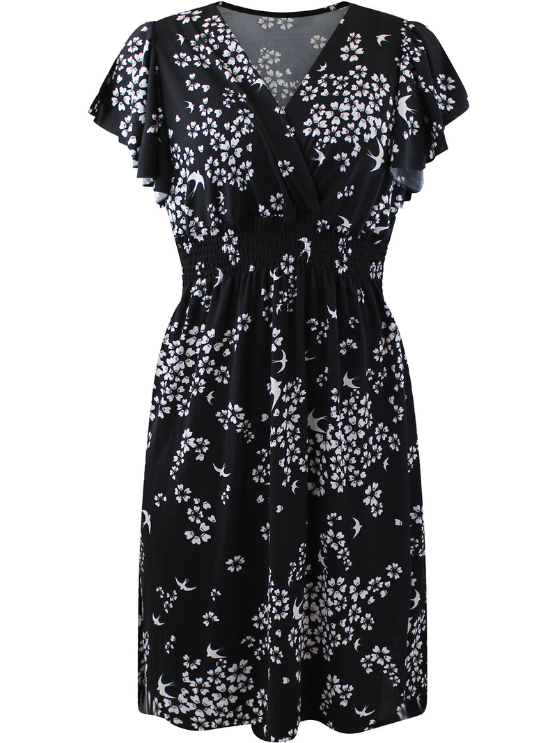 Black & White Short Sleeve Midi Dress