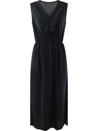 Black Sleeveless Ruffled Neckline Maxi Dress