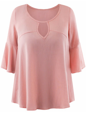 Womens Blush Pink Top With Bell Sleeves