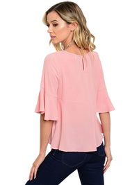 Womens Blush Pink Top With Bell Sleeves