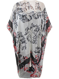 Black White & Red Floral Chiffon Beach Cover Up
