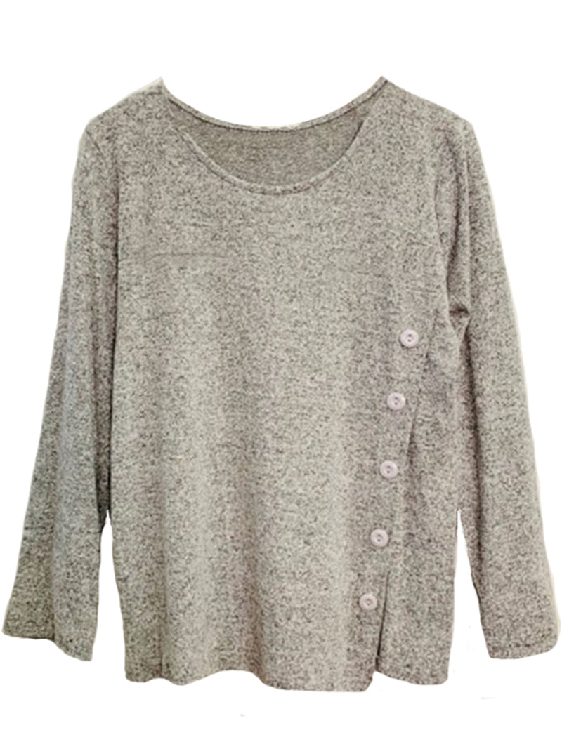 Heather Gray Plus Size Long Sleeve Sweater With Side Buttons