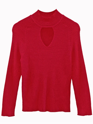 Ribbed Knit Sweater With Keyhole