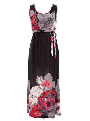 Black Floral Print Sleeveless Maxi Sun Dress