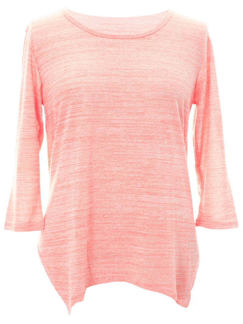 Womens Pink Heathered Three-Quarter Sleeve Top Plus Size XX-Large