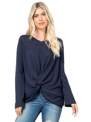 Bell Sleeve Womens V-Neck Twist Front Top