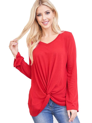 Red Womens Bell Sleeve V-Neck Twist Front Top Size Medium