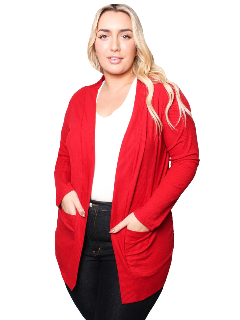 Womens Plus Size Ribbed Long Sleeve Open Cardigan