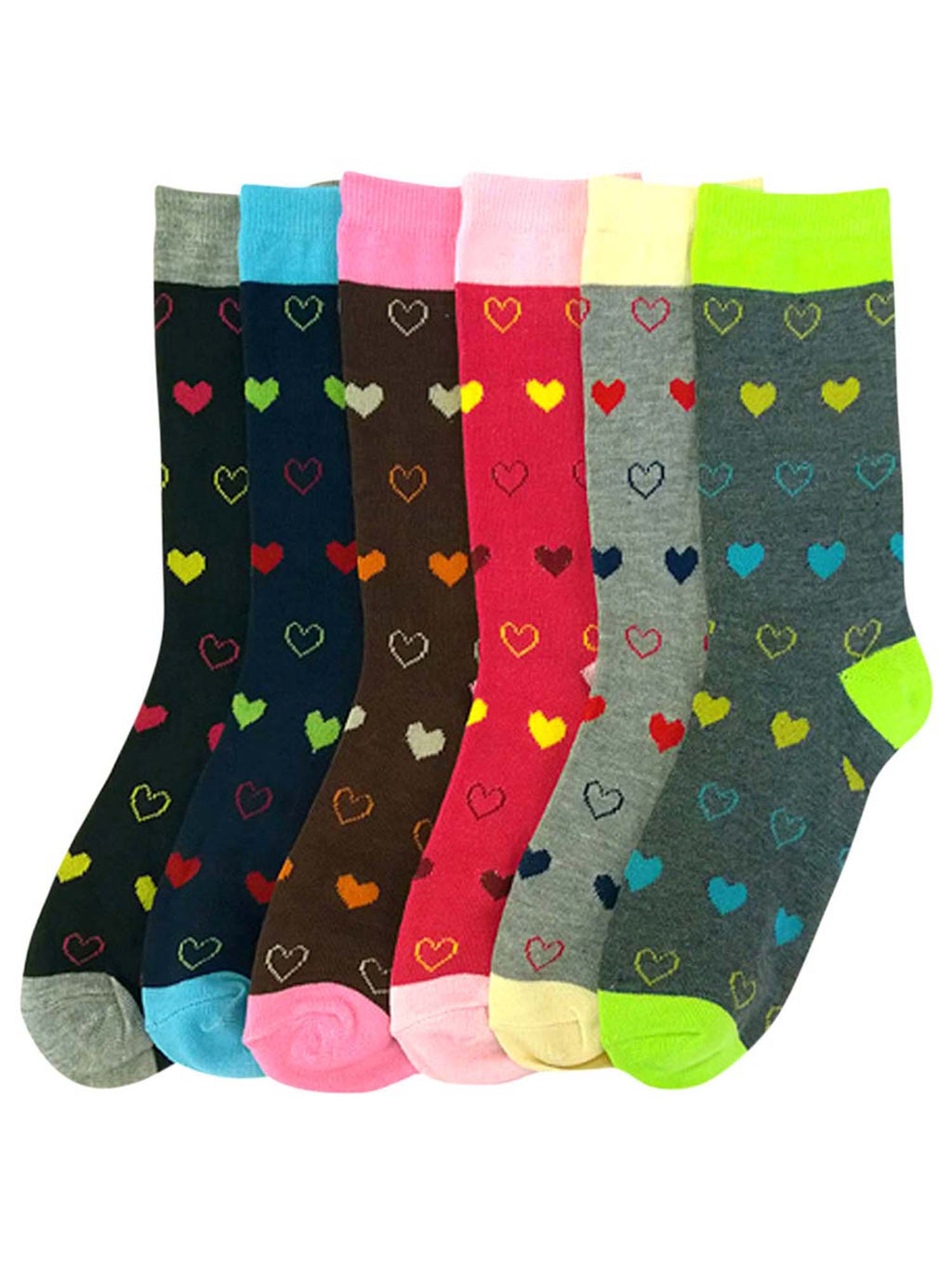 Colorful Hearts Womens 6 Pack Novelty Crew Socks
