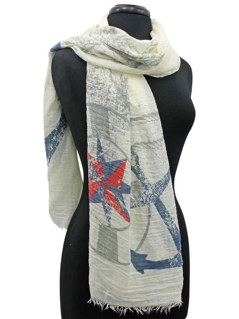Colorful Anchor & Compass Print Lightweight Scarf