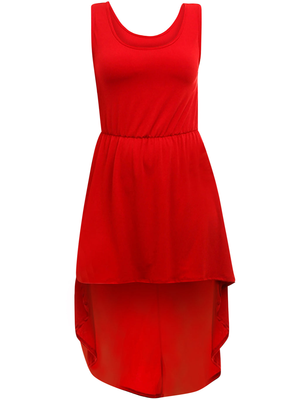 Simple Red Sleeveless High-Low Dress