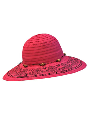 Hot Pink Floppy Hat With Elegant Trim