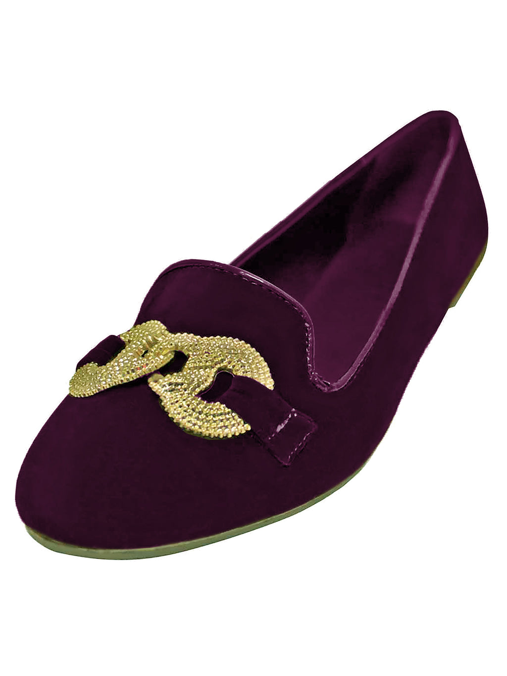 Suede Womens Ballet Flats With Silver Buckle