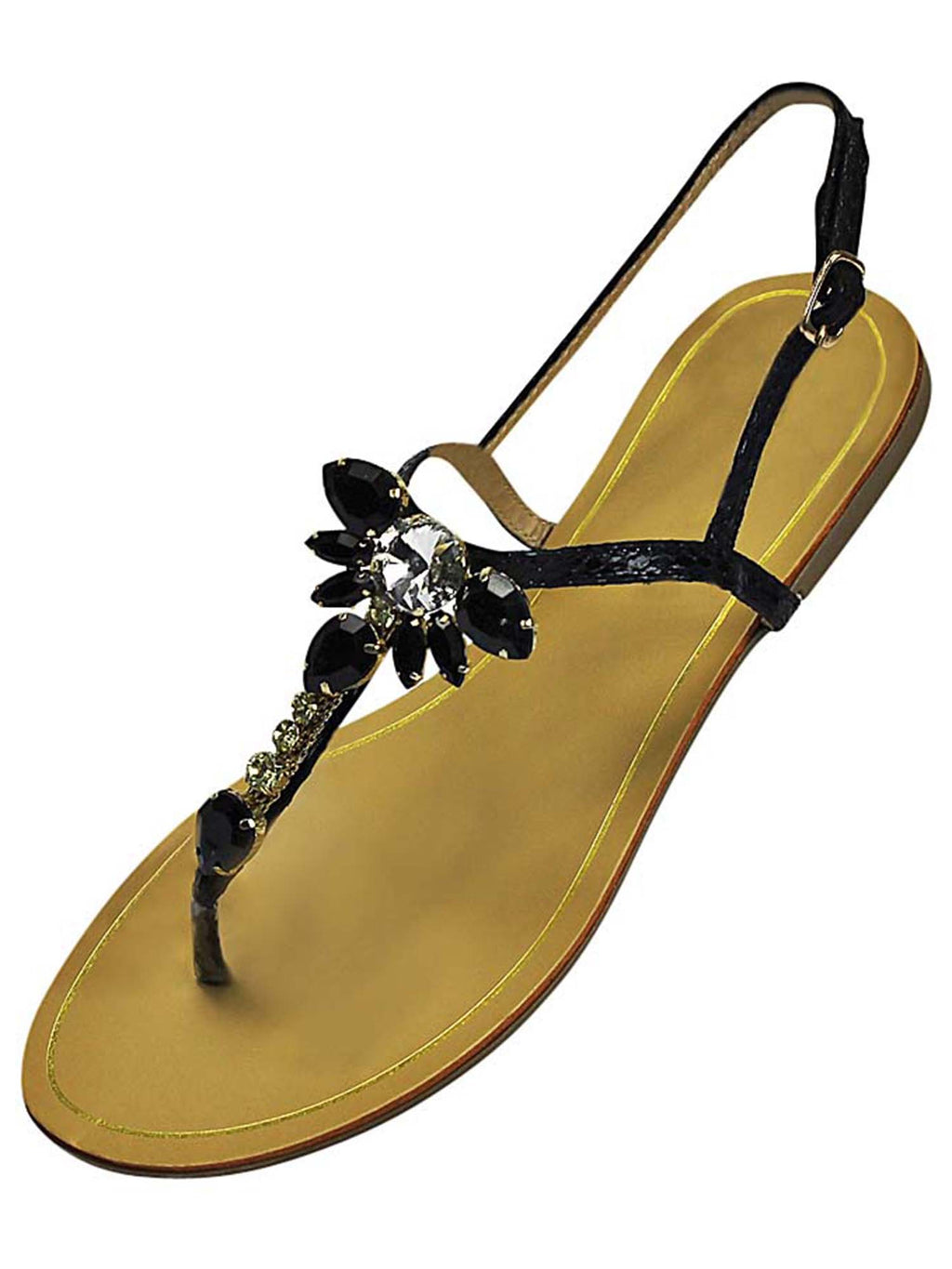 Strappy Crystal Bejeweled Flat Womens Sandals