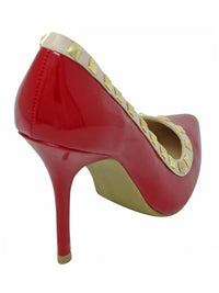 Womens Red Patent Leather Pumps With Gold Studs