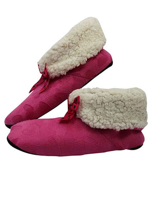 Pink Purple & Brown Hearts Plush Fleece Lined Slippers 3 Pack