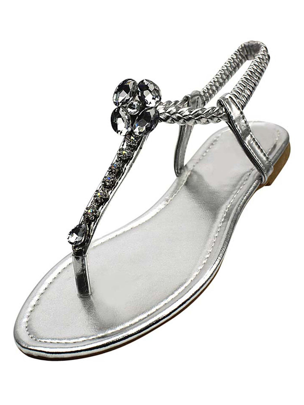 Womens Flat Thong Sandals With Crystals