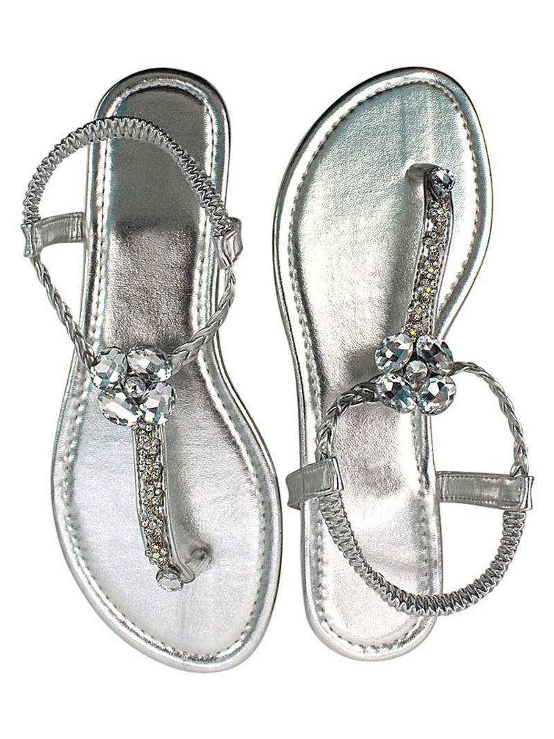 Womens Flat Thong Sandals With Crystals