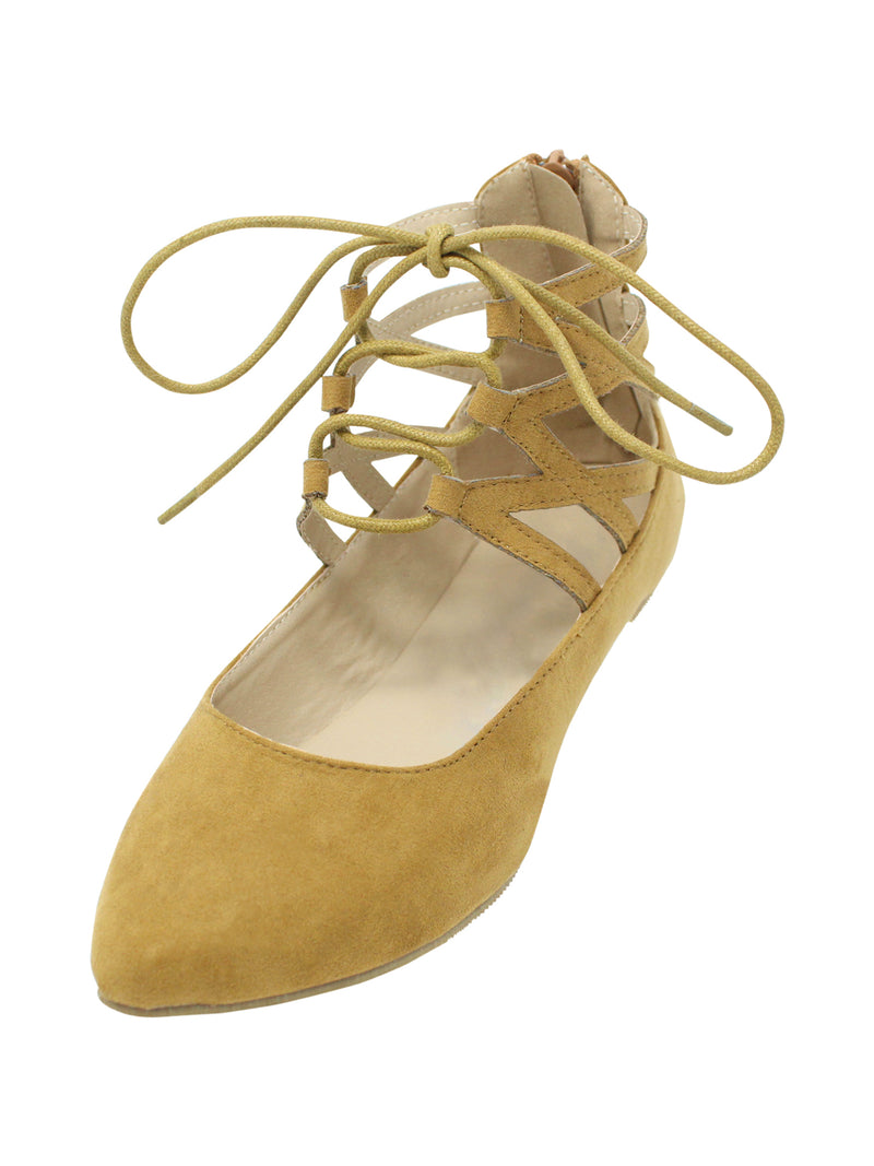 Lace-Up Suede Style Womens Ballet Flats