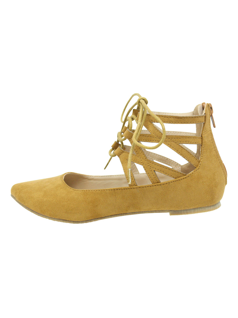 Lace-Up Suede Style Womens Ballet Flats