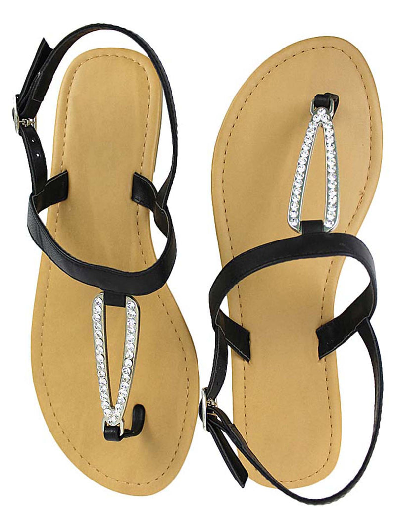Thong Womens Sandals With Rhinestone Buckle