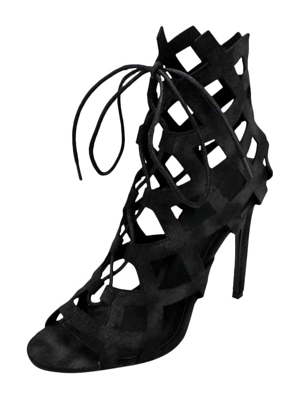 Caged Lace-Up High Heel Womens Booties