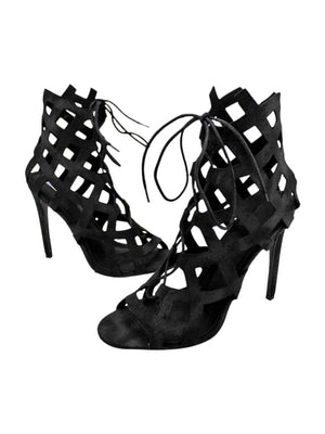 Caged Lace-Up High Heel Womens Booties