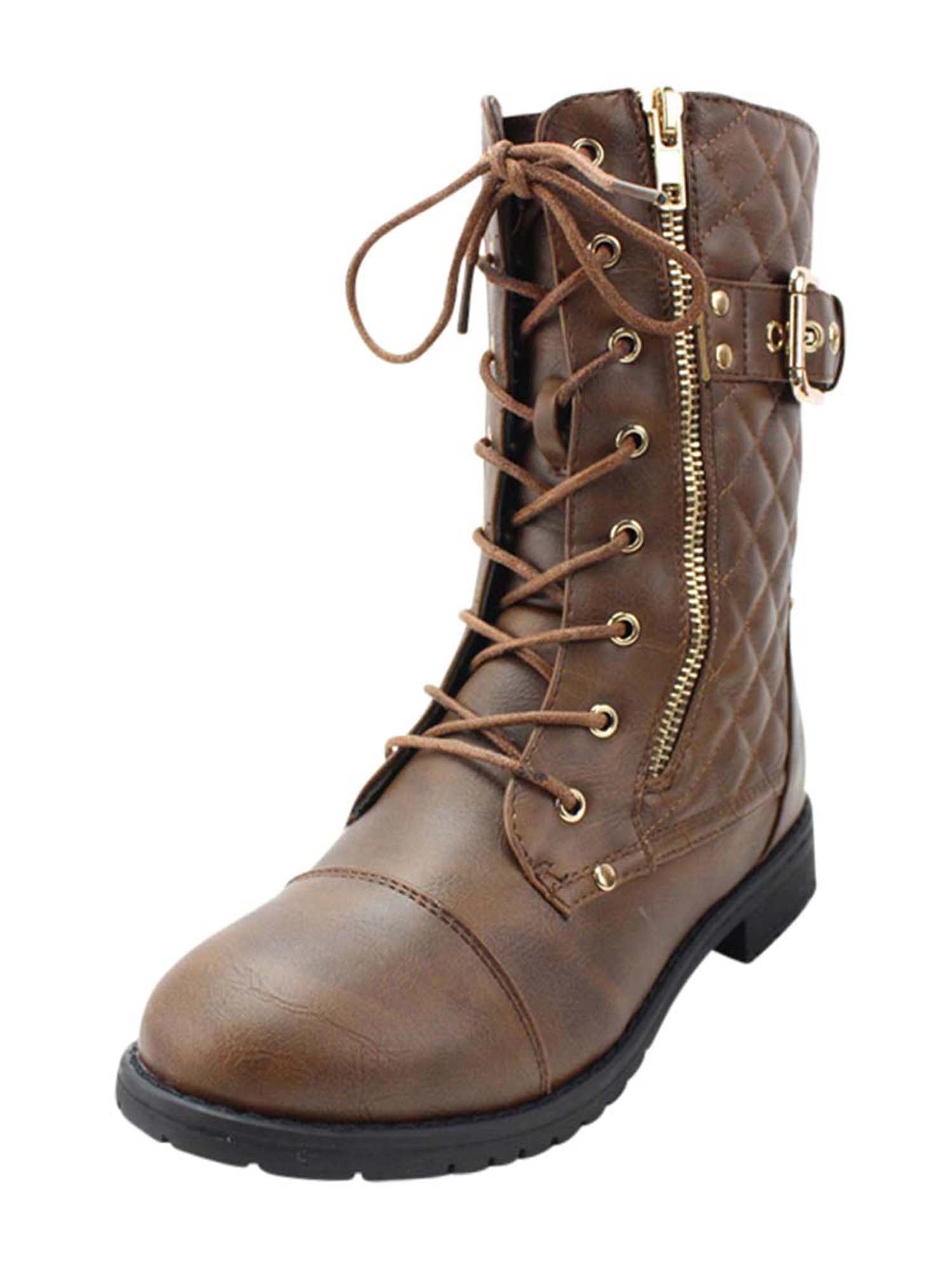 Brown Quilted Womens Combat Boots With Side Buckle Size 6 â Luxury Divas