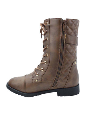 Quilted Womens Combat Boots With Side Buckle
