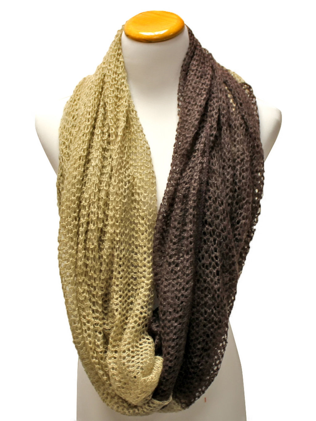 Brown & Beige Double Sided Infinity Knit Scarf