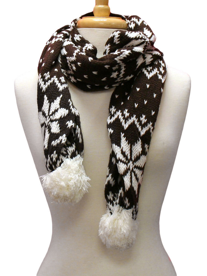 Brown Snowflake Knit Heavy Winter Scarf