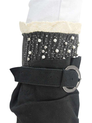 Rhinestone Pearl & Lace Trim Leg Warmer Boot Cuffs