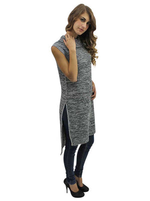 Gray Heathery Sleeveless Knit Sweater Dress