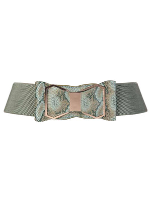 Snake Print Wide Waist Belt With Bow