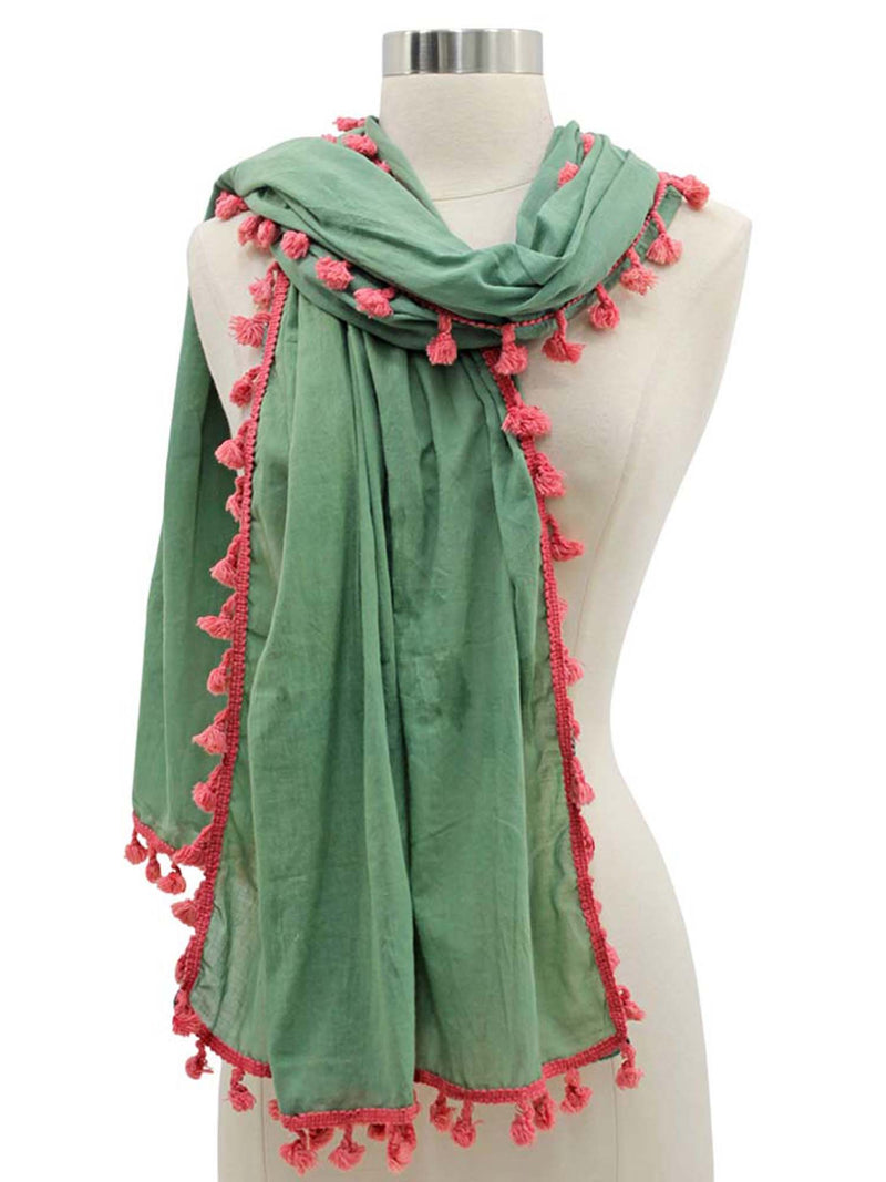 Long Neck Scarf With Contrast Tassel Trim