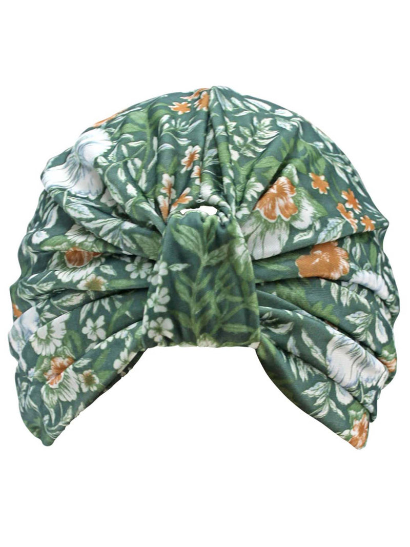 Green Floral Leaf Print Turban Head Wrap