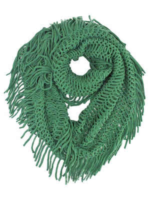 Open Knit Circular Scarf With Fringe