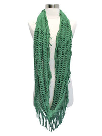 Open Knit Circular Scarf With Fringe