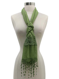 Lightweight Scarf With Lace Fringe Trim