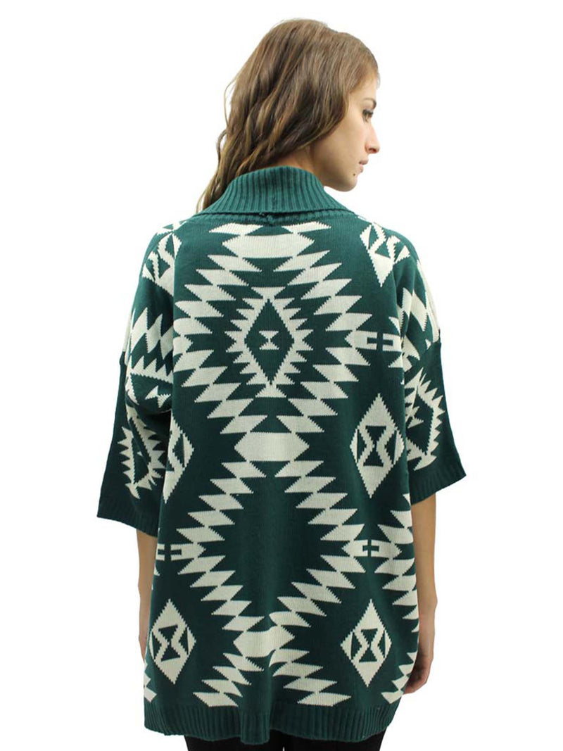Aztec Print Open Front Cardigan Sweater