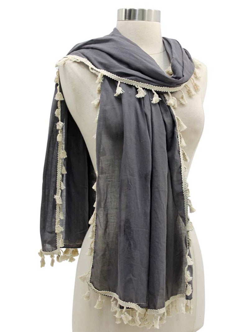 Long Neck Scarf With Contrast Tassel Trim