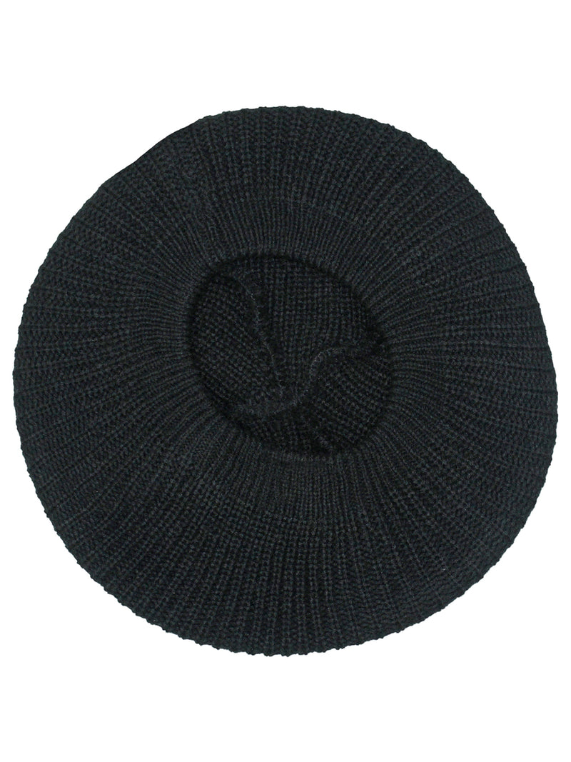Black Knit Soft Traditional Tami Beret Hat Cap