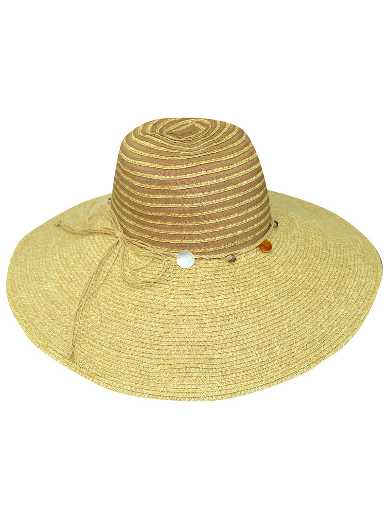 Natural Wide Brim Floppy Hat With Beaded Headband