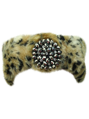 Faux Fur Headband With Beaded Broach