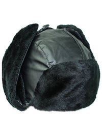 Black Pleather Trapper Hat With Faux Fur Trim