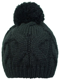 Black Cable Knit Beanie Cap With Pom Pom