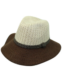 Two-Tone Beige & Brown Knit Fedora Hat