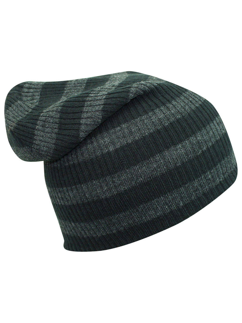 Dark Gray Striped Knit Mega Slouchy Beanie Cap Hat