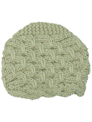 Thick Knit Winter Silver Rhinestone Beanie Hat